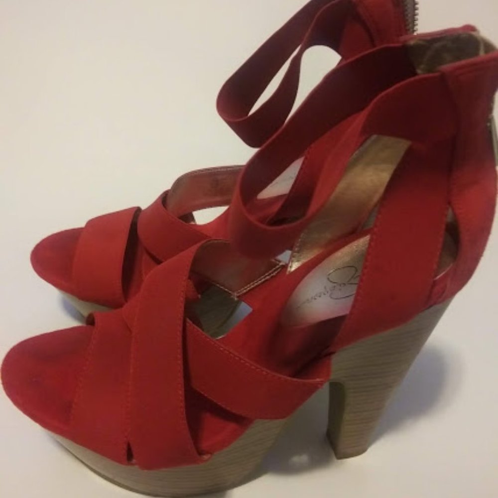 RED Strappy Jessica Simpson High Heels